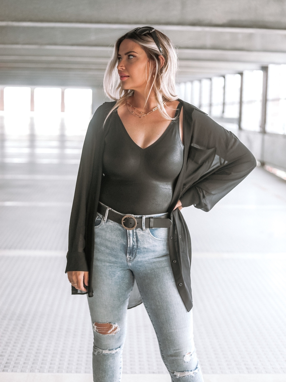 Knix x Birds Papaya Faux Leather Black Bodysuit